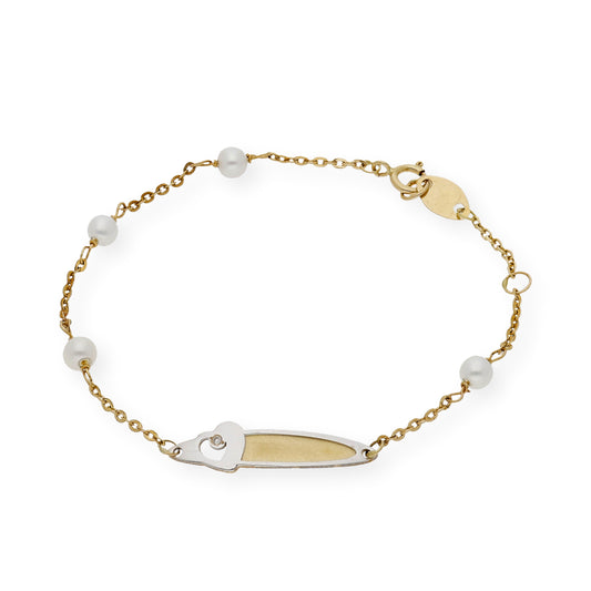 Esclava de Bebé en Oro y Perla con Diamante Personalizable