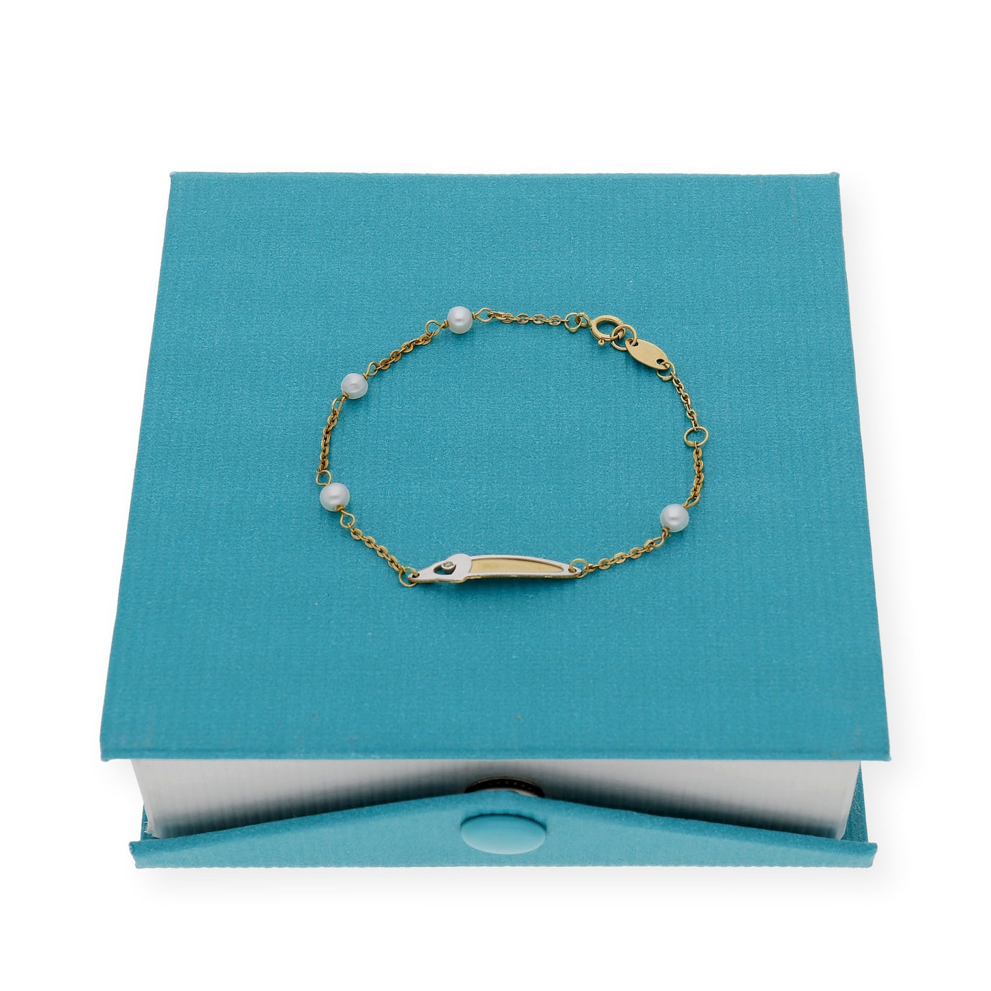 Esclava de Bebé en Oro y Perla con Diamante Personalizable
