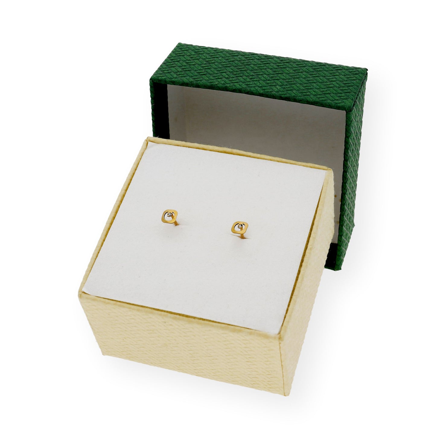 Pendientes Square bebé en Oro 18k y Diamante
