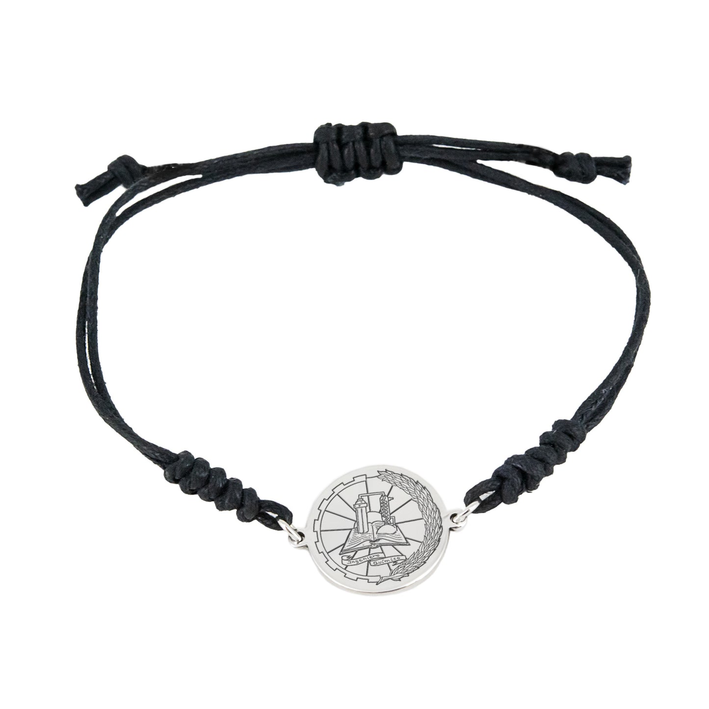 Pulsera Macramé Insignia Profesional de Ingeniería Química en Plata de Ley 925