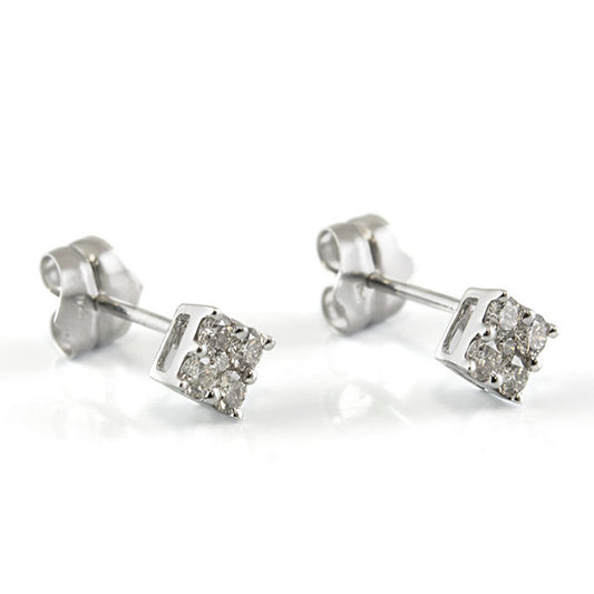 Pendientes de Oro Blanco 18 K y Diamantes Diseño Cuadrado