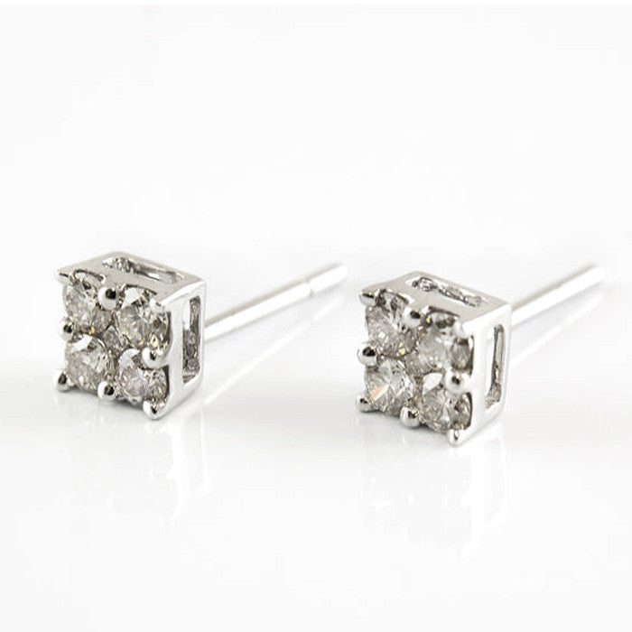 Pendientes de Oro Blanco 18 K y Diamantes Diseño Cuadrado