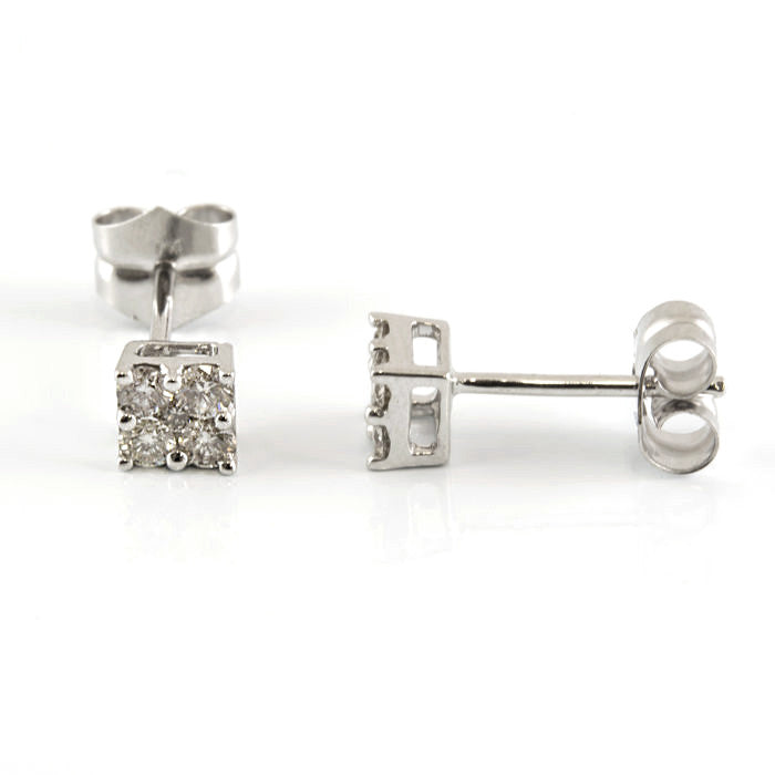Pendientes de Oro Blanco 18 K y Diamantes Diseño Cuadrado