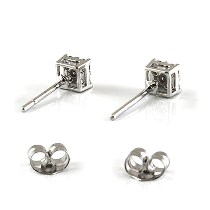 Pendientes de Oro Blanco 18 K y Diamantes Diseño Cuadrado