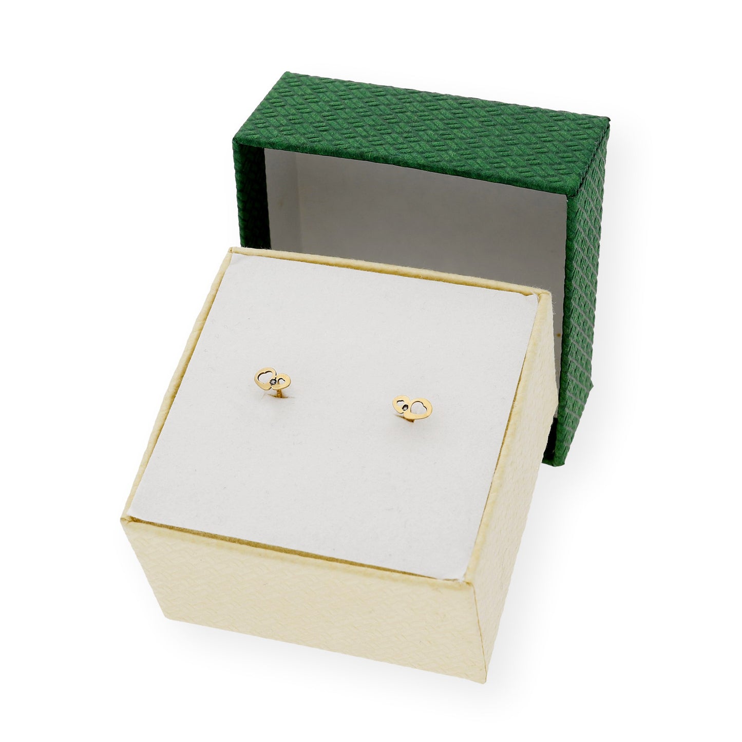 Pendientes bebé corazones calados Oro amarillo 18K y Diamantes