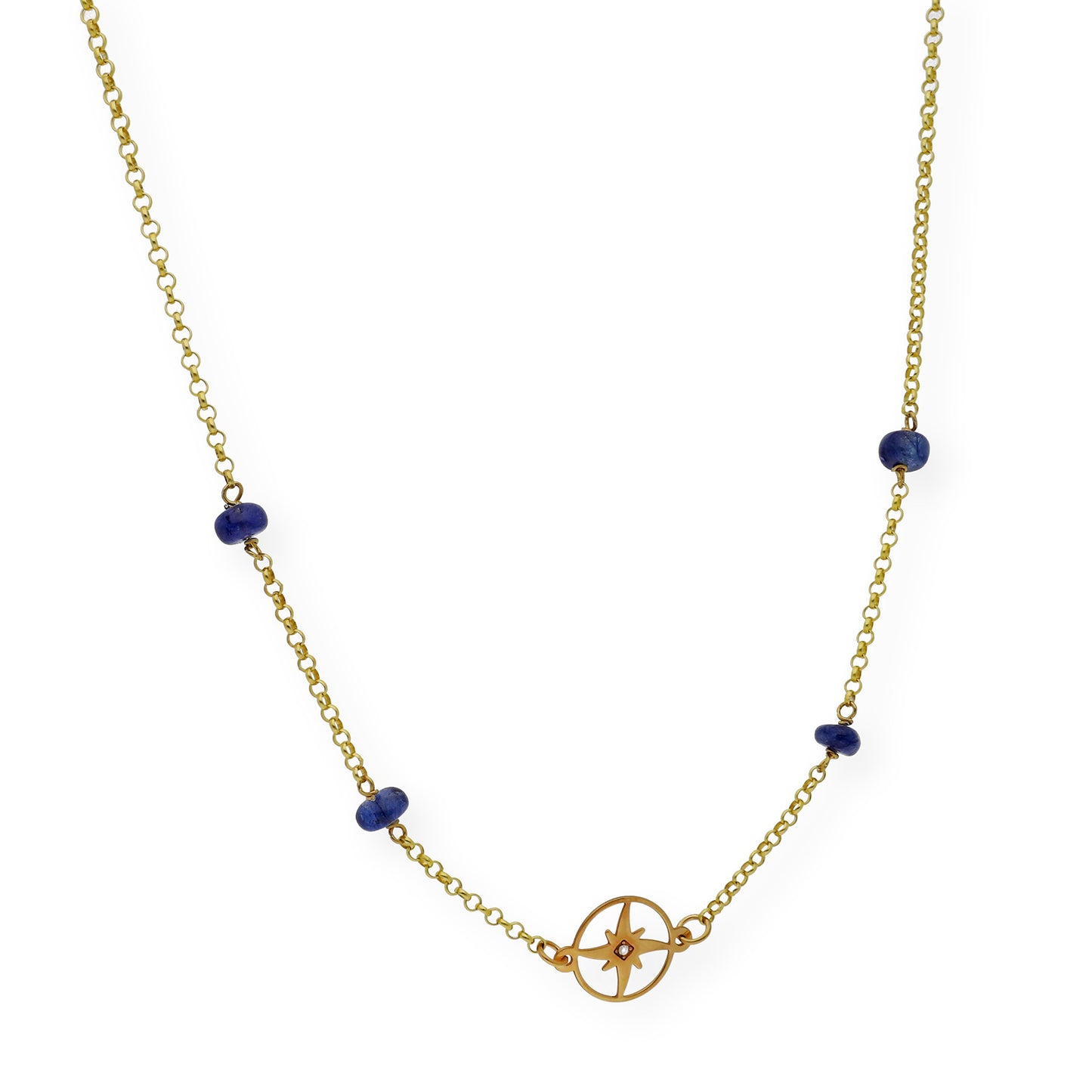 Gargantilla Rosa de los Vientos con Diamante y Zafiros en Oro de Ley 18K