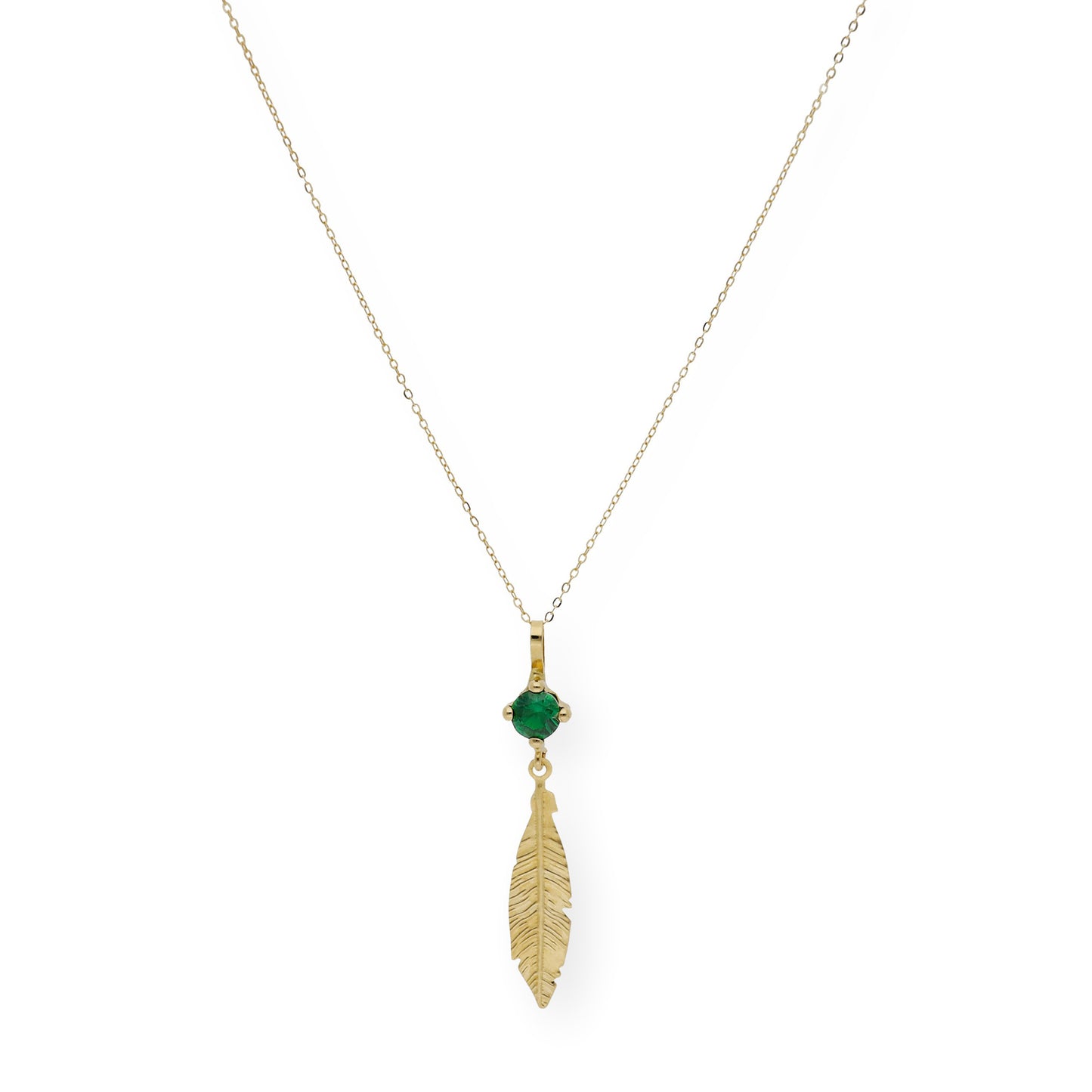 Collar con colgante pluma y Esmeralda sintética oro 18k