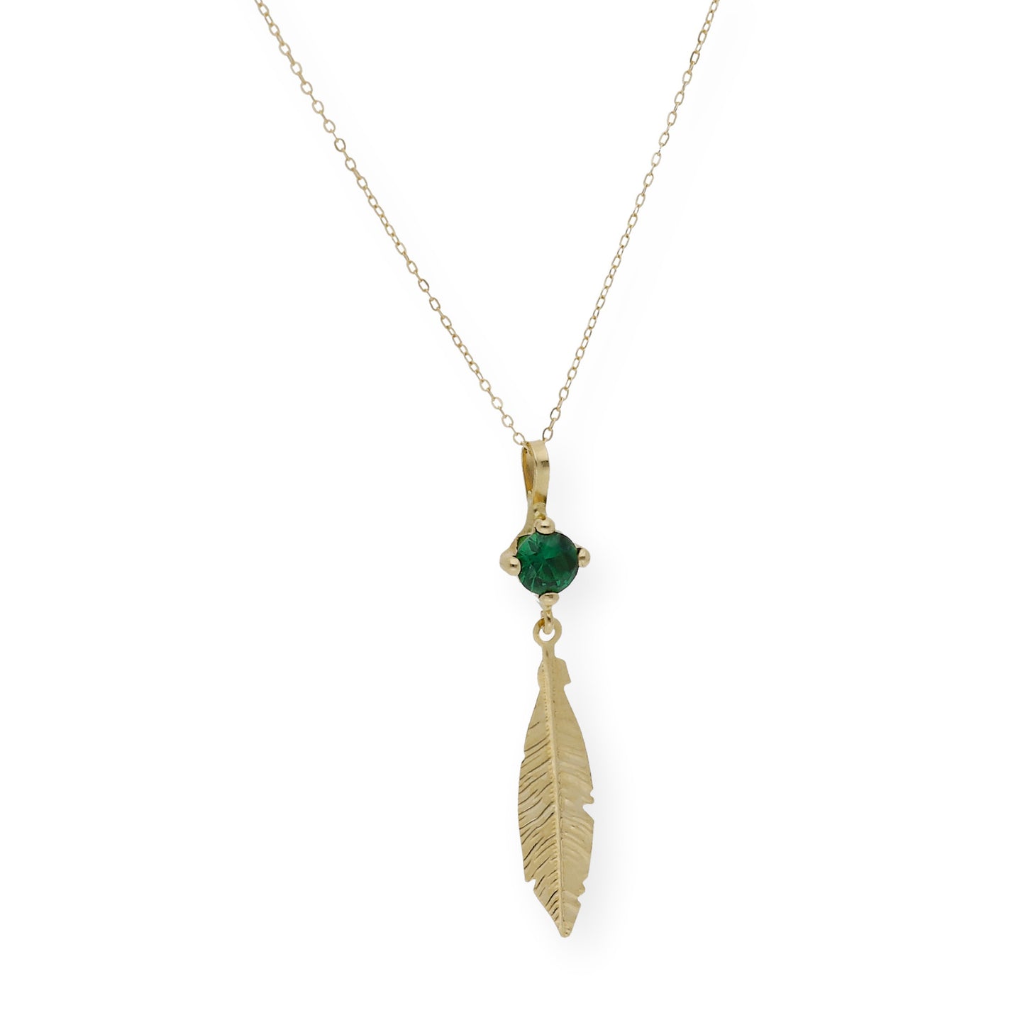 Collar con colgante pluma y Esmeralda sintética oro 18k