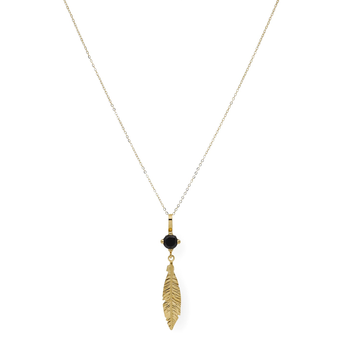 Collar con colgante pluma y Zafiro sintético oro 18k