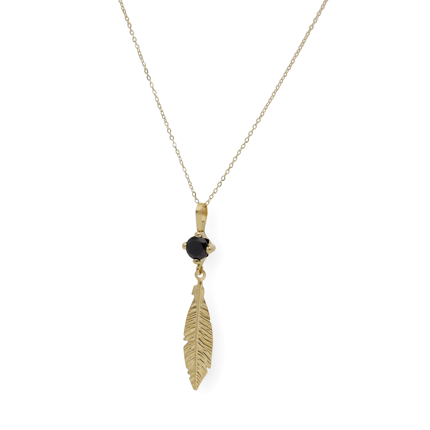 Collar con colgante pluma y Zafiro sintético oro 18k