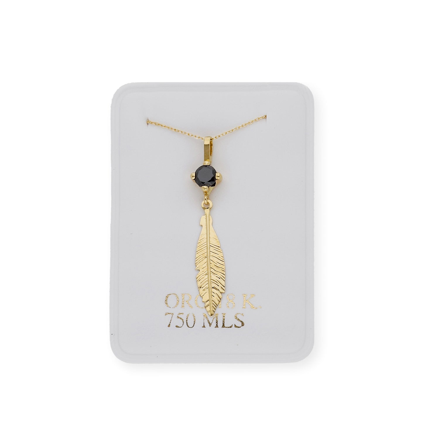 Collar con colgante pluma y Zafiro sintético oro 18k