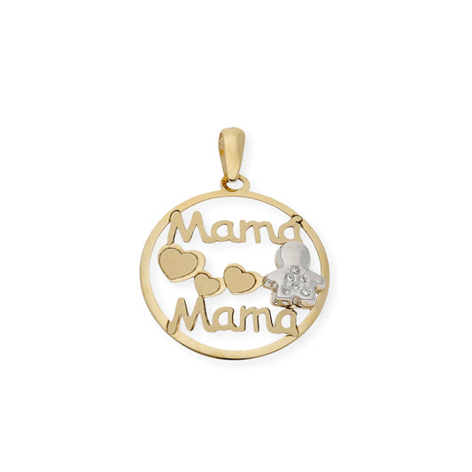 Colgante bicolor Mamá corazones y un niño de Oro 18k