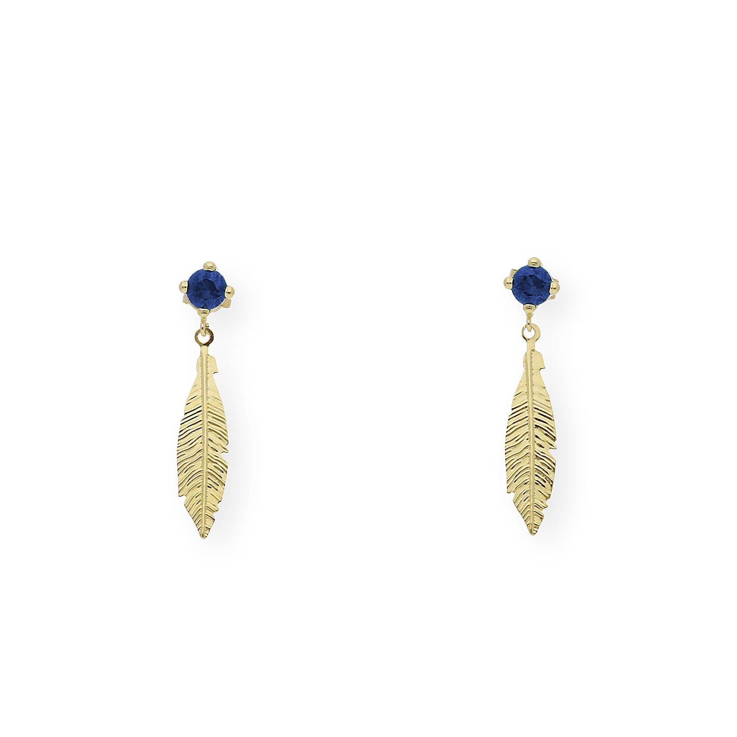 Pendientes Zafiro sintético y pluma Oro 18k