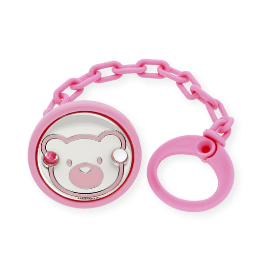 Pinza Chupete bebé Plata bilaminada Oso Rosa