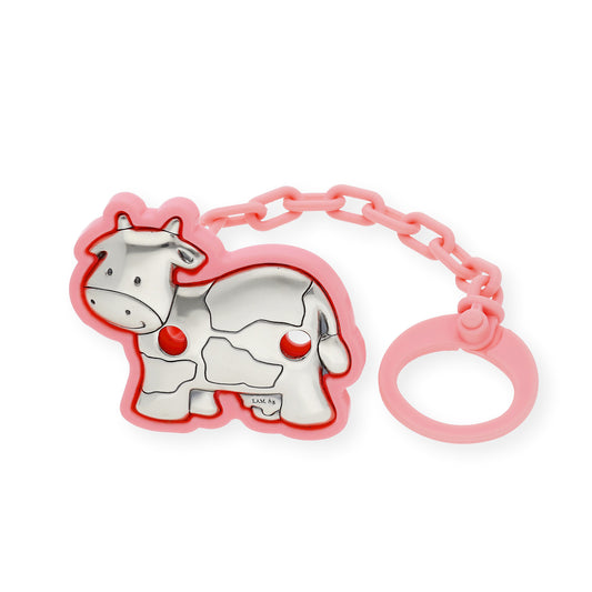 Pinza Chupete bebé Plata bilaminada Vaca Rosa