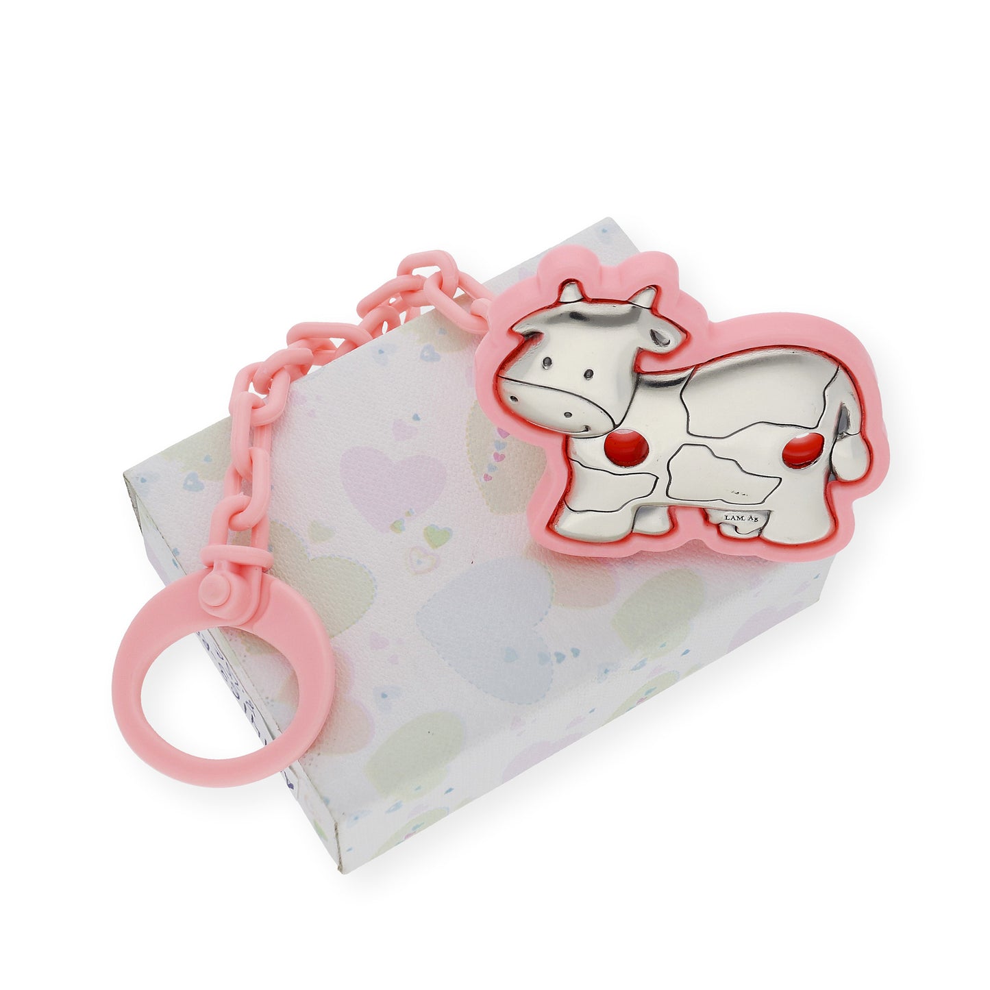 Pinza Chupete bebé Plata bilaminada Vaca Rosa