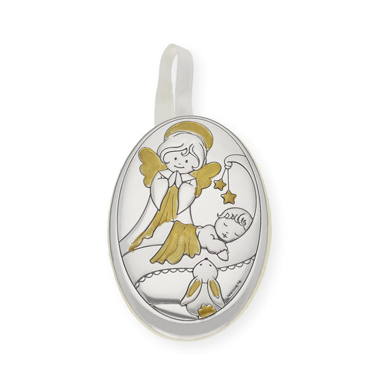 Medalla de Cuna Plata Bilaminada Ángel y Bebé