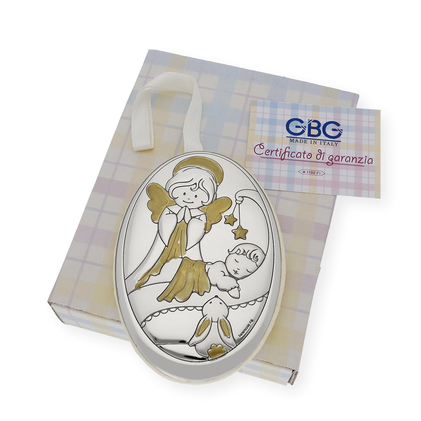 Medalla de Cuna Plata Bilaminada Ángel y Bebé