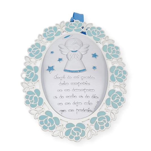 Medalla de Cuna Baño de Plata con esmaltado Azul Ángel de la Guarda