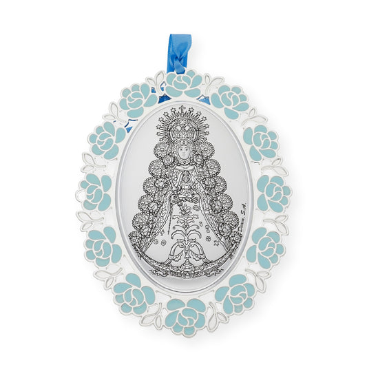 Medalla de Cuna Baño de Plata con esmaltado Azul Virgen