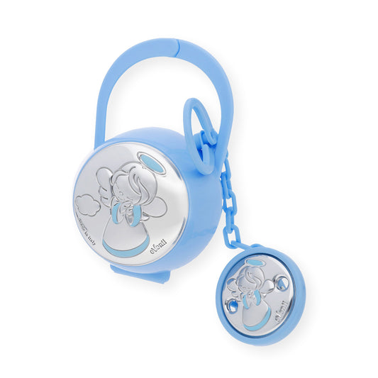 Portachupetes y Pinza de Chupetes en Plata Bilaminada Ángel Azul