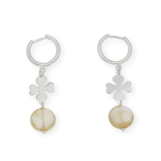 Pendientes Aro Trébol con Cuarzo Citrino en Plata de Ley 925