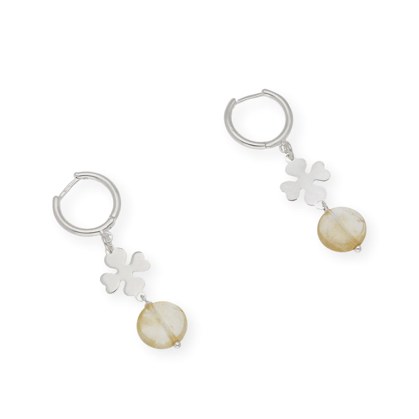 Pendientes Aro Trébol con Cuarzo Citrino en Plata de Ley 925