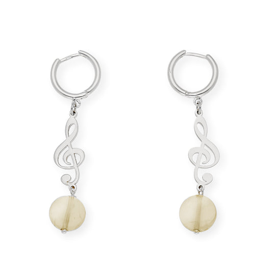 Pendientes Aro Clave de Sol con Cuarzo Citrino en Plata de Ley 925