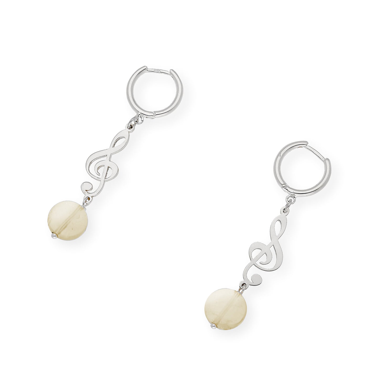 Pendientes Aro Clave de Sol con Cuarzo Citrino en Plata de Ley 925