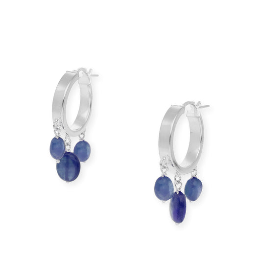 Pendientes Aro Plano con Piedra Color en Plata de Ley 925