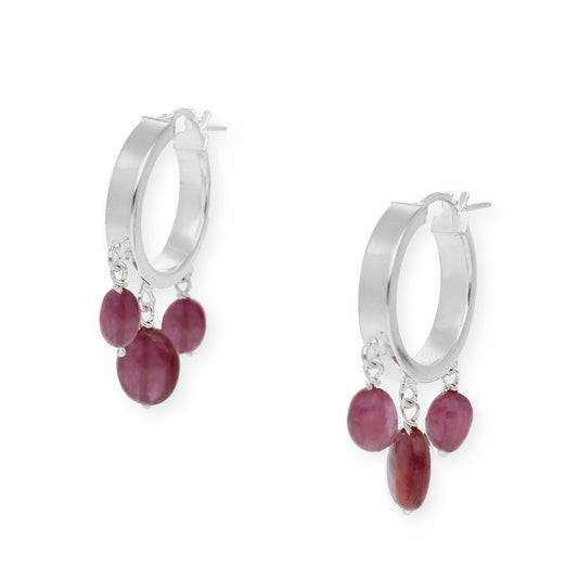 Pendientes Aro Plano con Piedra Color en Plata de Ley 925