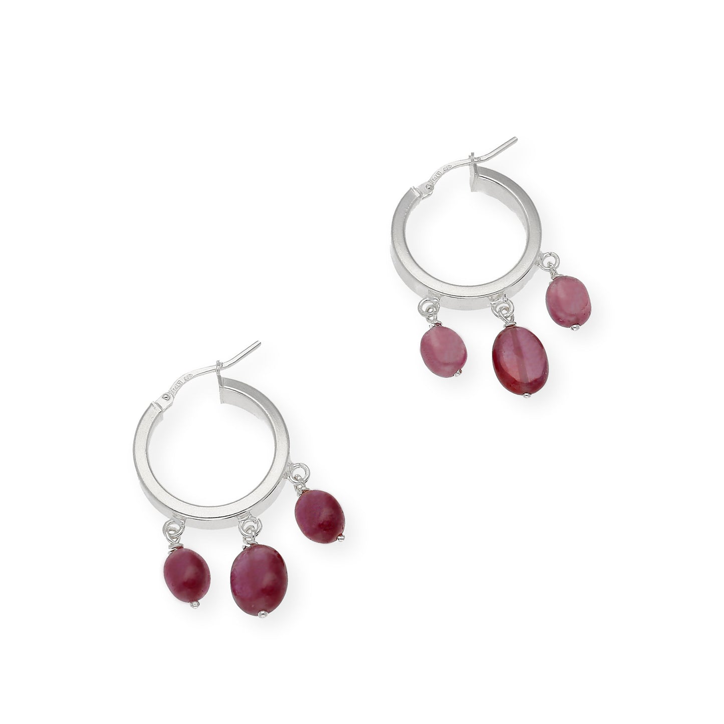 Pendientes Aro Plano con Piedra Color en Plata de Ley 925