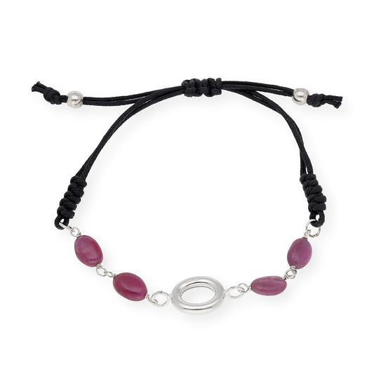 Pulsera Macramé con Rubíes en Plata de Ley 925
