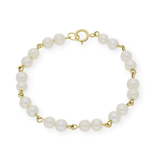 Pulsera de Bebé dos Perlas y Oro 18k