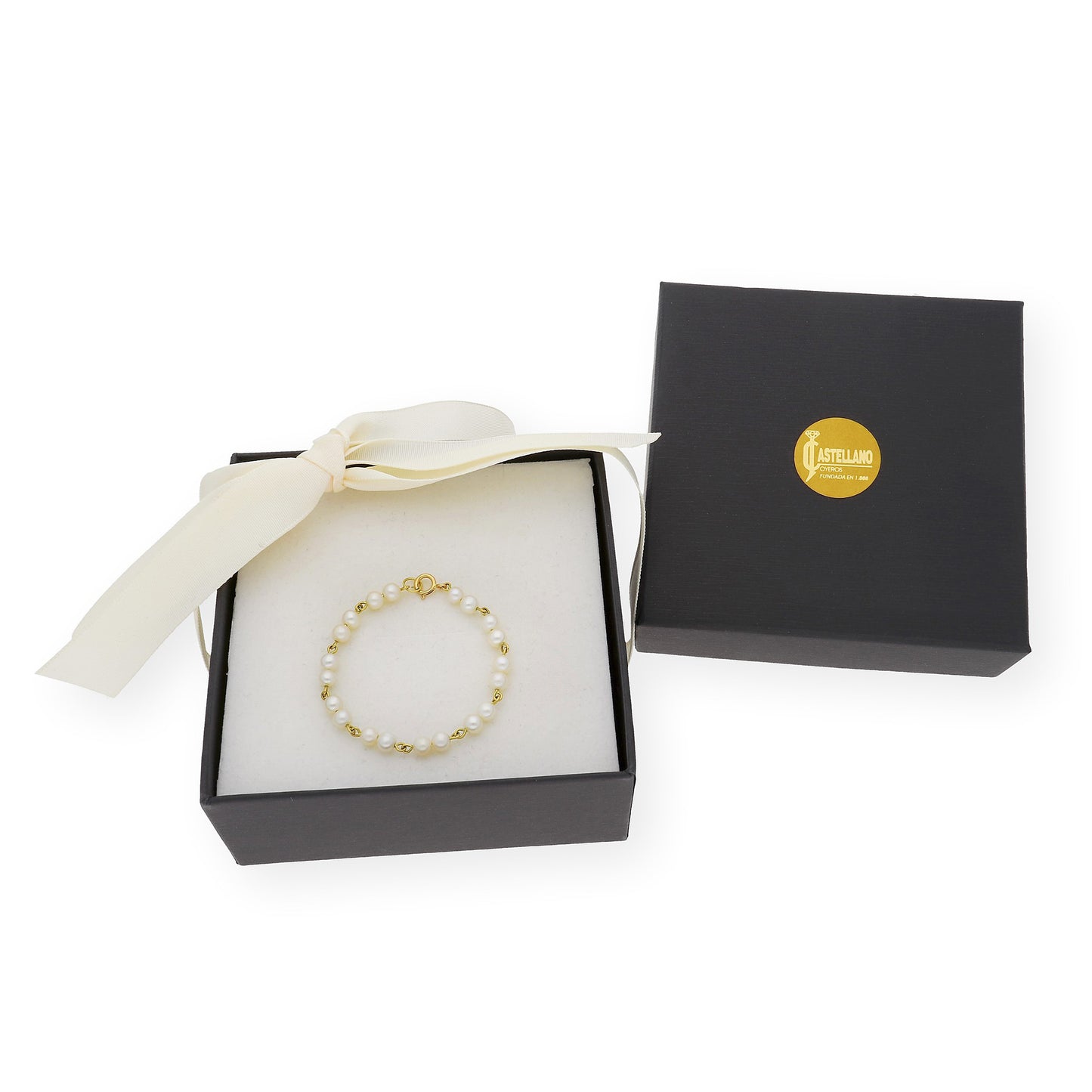 Pulsera de Bebé dos Perlas y Oro 18k