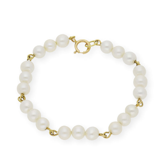 Pulsera de Bebé tres Perlas y Oro 18k