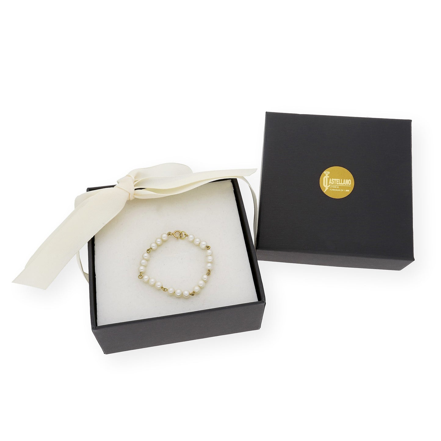 Pulsera de Bebé tres Perlas y Oro 18k