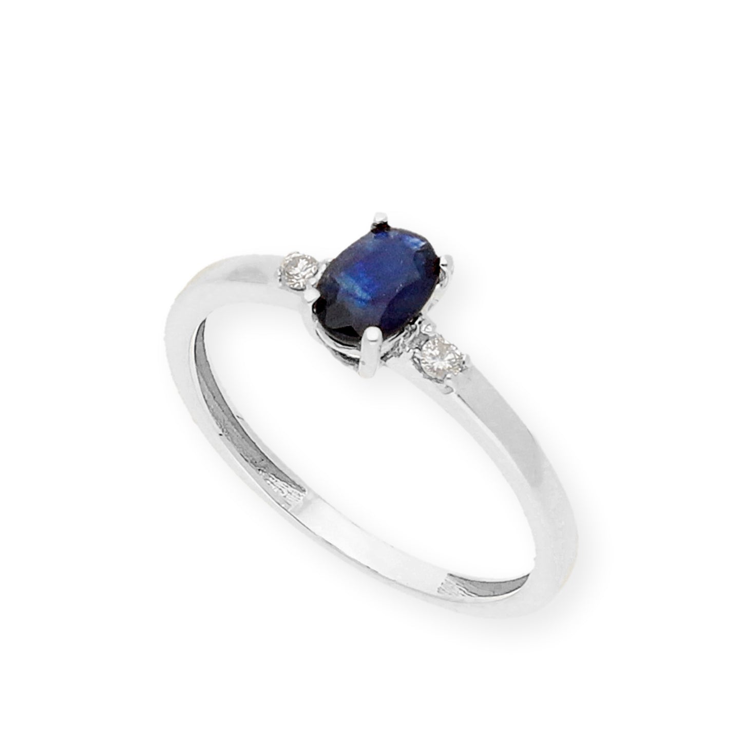 Anillo Victoria en Oro Blanco 18k con Diamantes y Zafiro