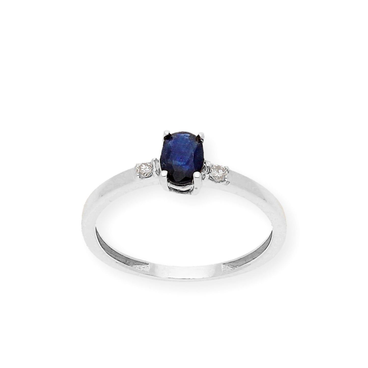 Anillo Victoria en Oro Blanco 18k con Diamantes y Zafiro
