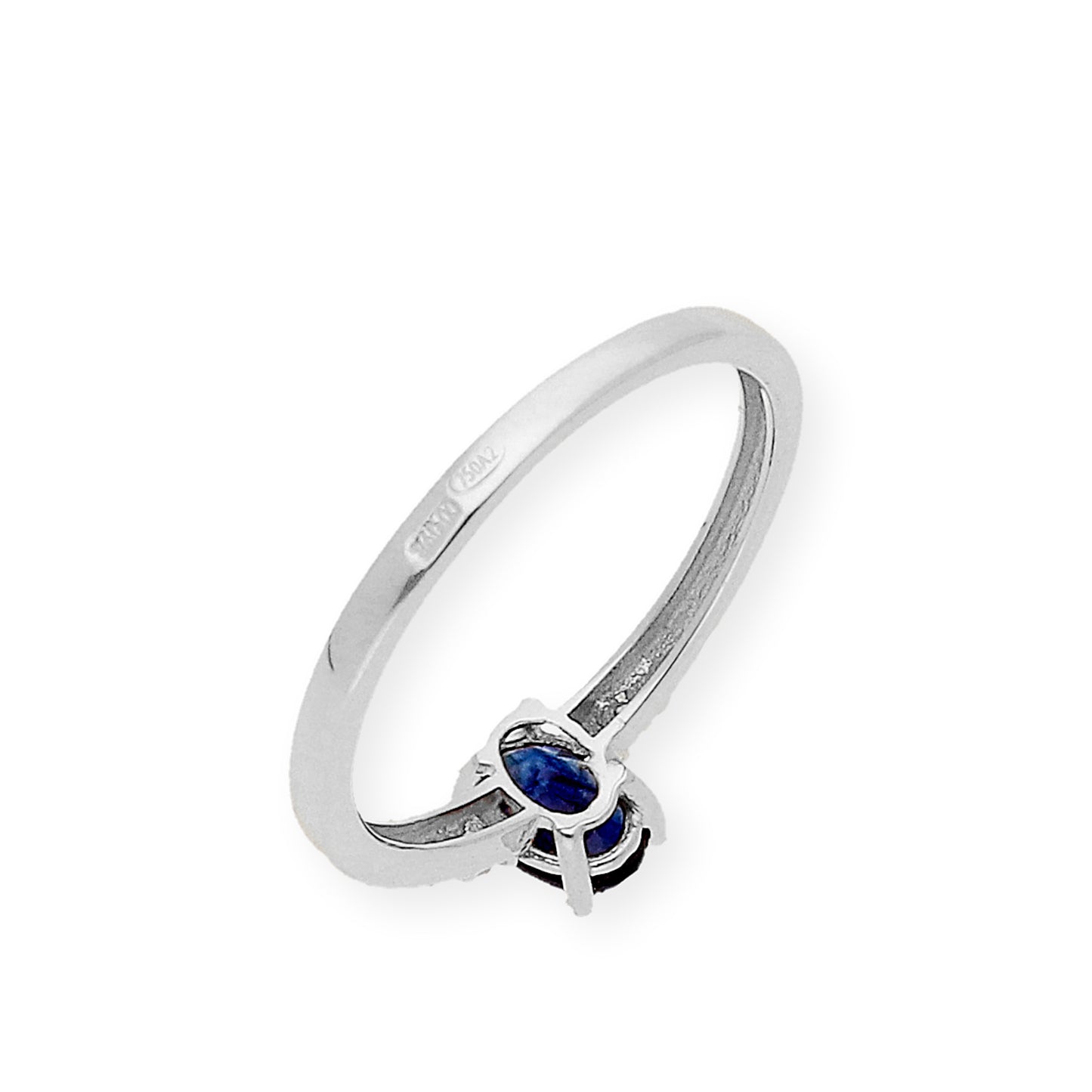 Anillo Victoria en Oro Blanco 18k con Diamantes y Zafiro