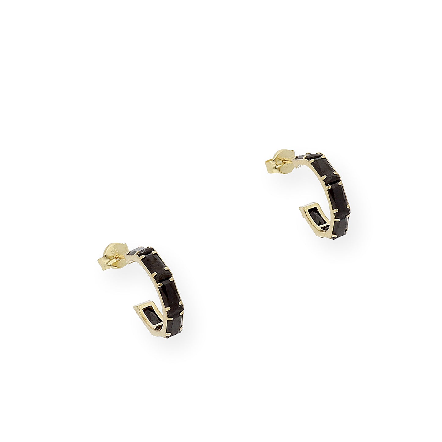 Pendientes Aro en Oro 18k con gemas semipreciosas negras