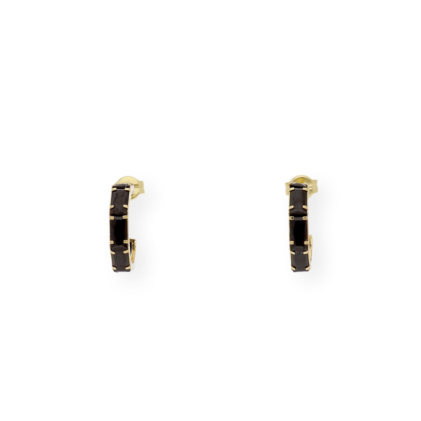 Pendientes Aro en Oro 18k con gemas semipreciosas negras