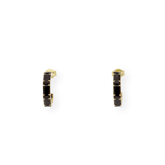 Pendientes Aro en Oro 18k con gemas semipreciosas negras