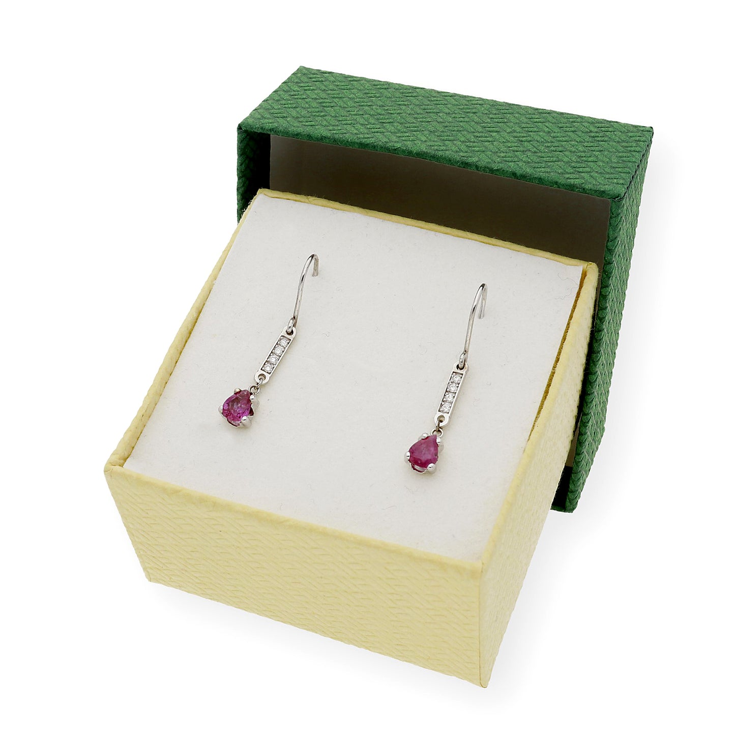 Pendientes Destello en Oro blanco 18k con Diamantes y Rubíes