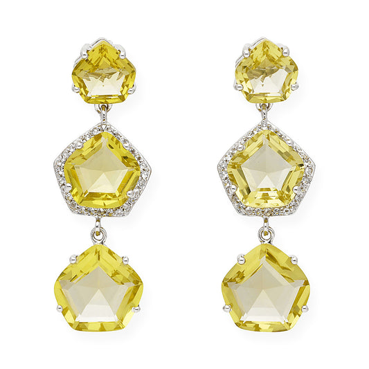 Pendientes Trío en plata de ley 925 con Circonitas y Topacio limón