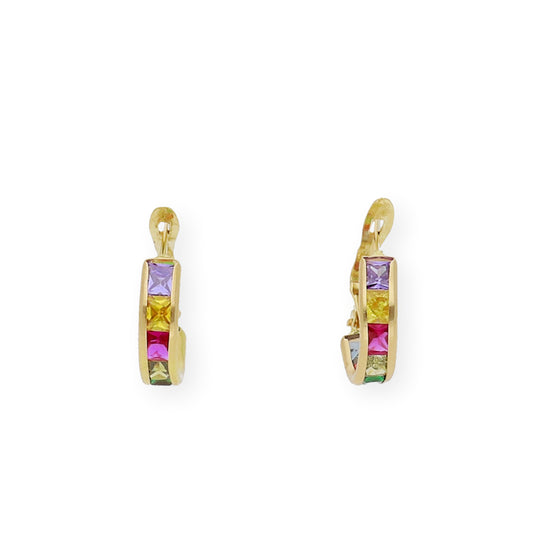 Pendientes medio aro circonita de colores 18k
