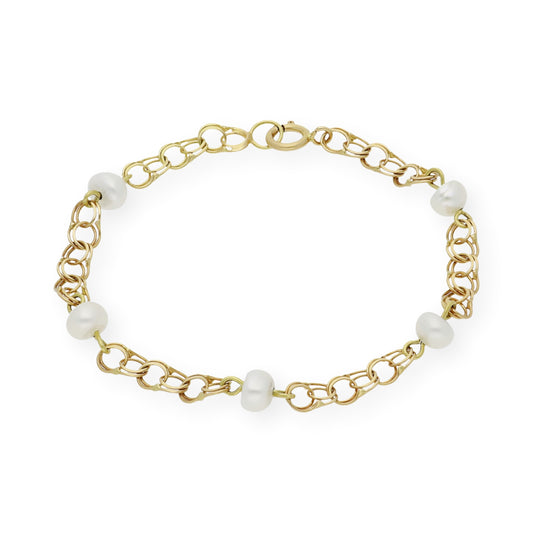 Pulsera de Bebé en Oro 18k y Perlas Cultivadas
