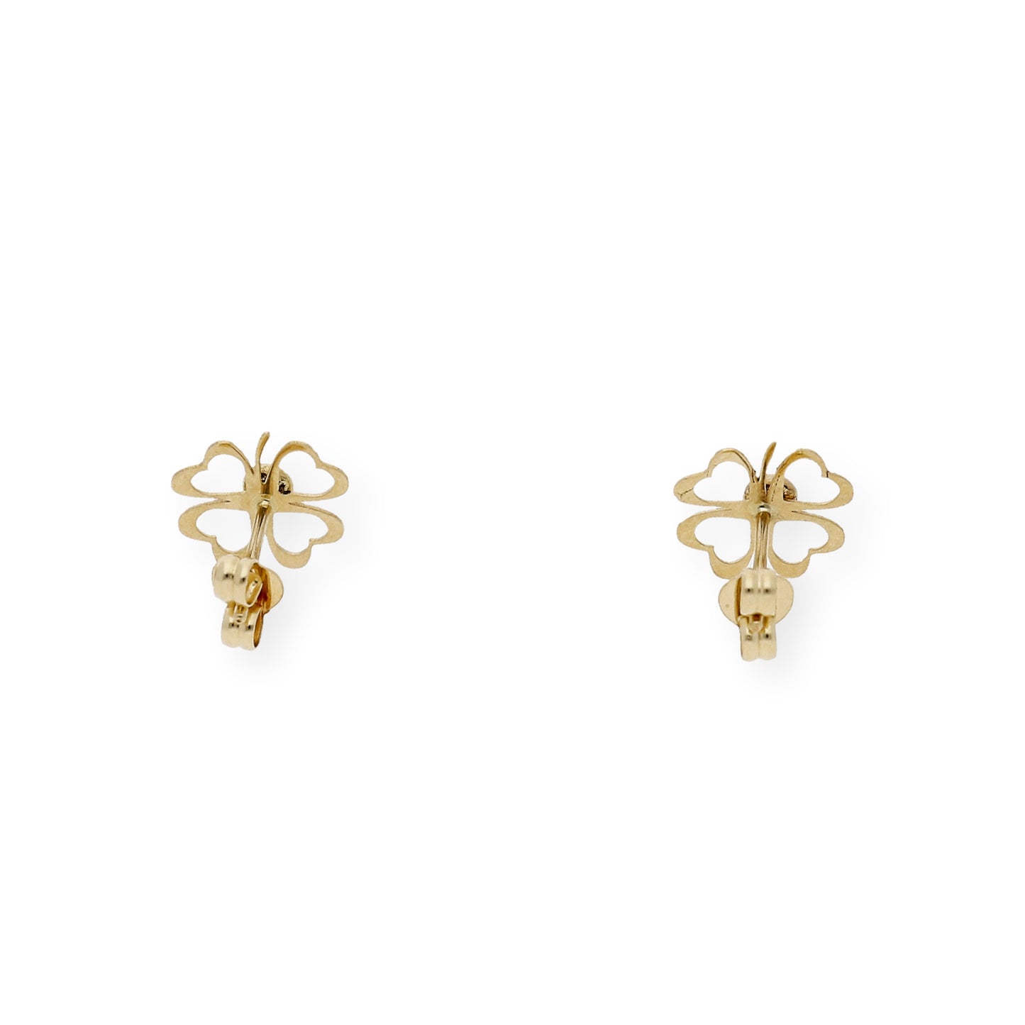 Pendientes Trébol Calado con Diamante central en Oro de Ley 18K