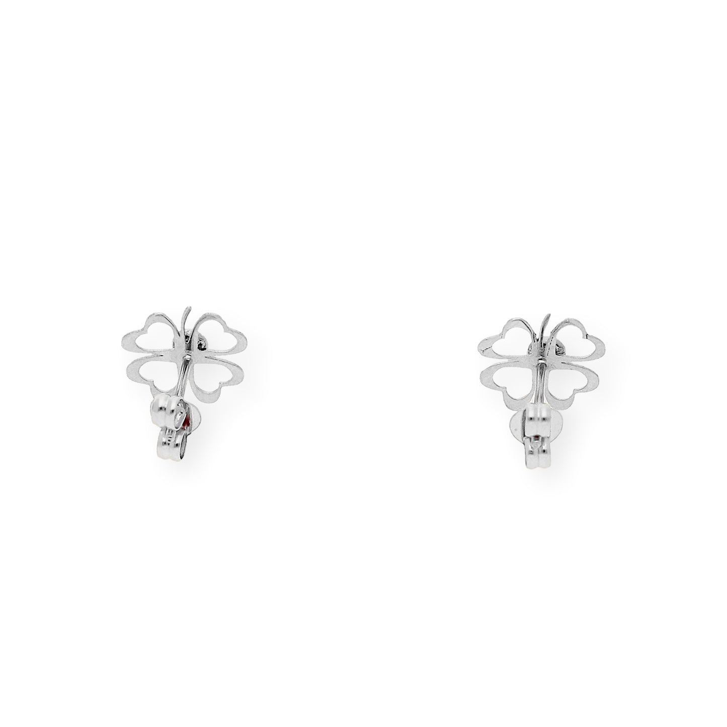Pendientes Trébol Calado con Diamante central en Oro blanco 18K