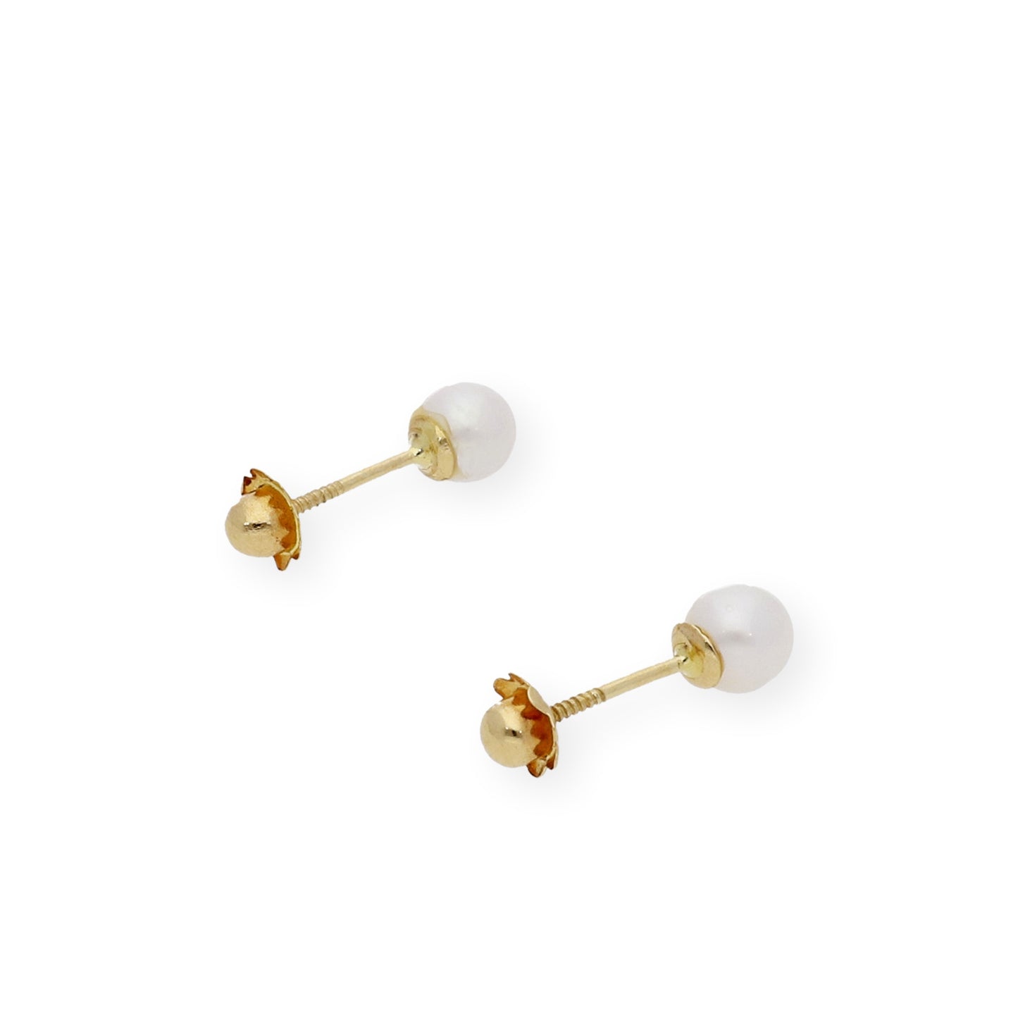 Pendientes Bebé Oro y Perlas Blancas de 4,50mm